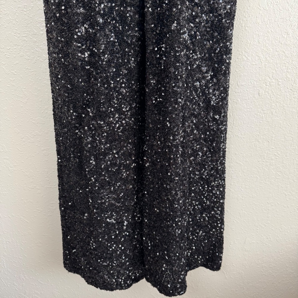Express Black Sequin Jumpsuit Wide Leg Wrap V-Neck Sleeveless Party Event Small - Picture 5 of 11